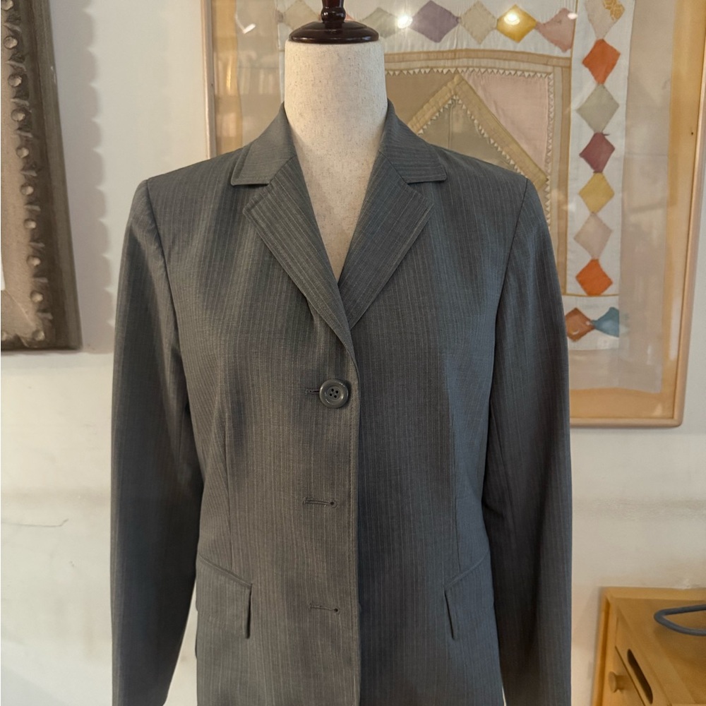 Lafayette 148 New York Wool Blend Grey Pinstripe Blazer